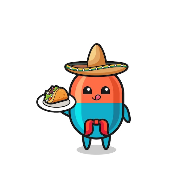 Capsule Mexican chef mascot holding a taco  cute design