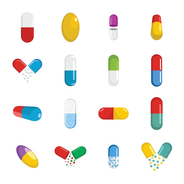 Capsule pill medicine icons set