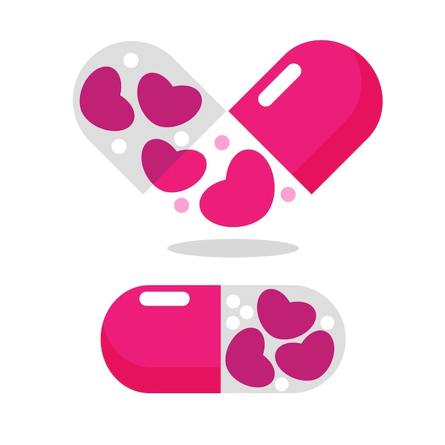 Capsule pill with hearts icon