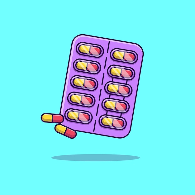 Capsule Pillen Strip Cartoon Vector Pictogrammen Illustratie Platte Cartoon Concept