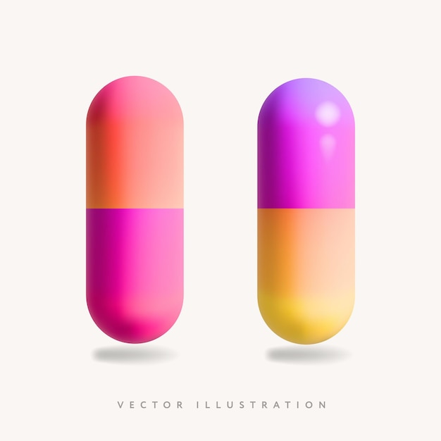 Капсулы таблетки лекарства 3D векторная иллюстрация с теневой аптекой иконка изолированный фон