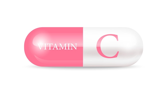 Capsule vitamin C structure pink and white Beauty concept Personal care transparent capsule pill.