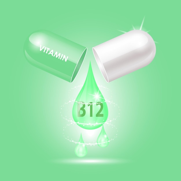 Capsule vitamine B12 structuur groen wit geopend als druppel water Personal care beauty concept.