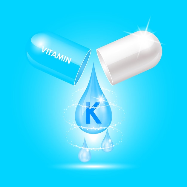 Capsule vitamine K pictogramstructuur Blauw wit Drug bedrijfsconcept Persoonlijke verzorging schoonheidsconcept