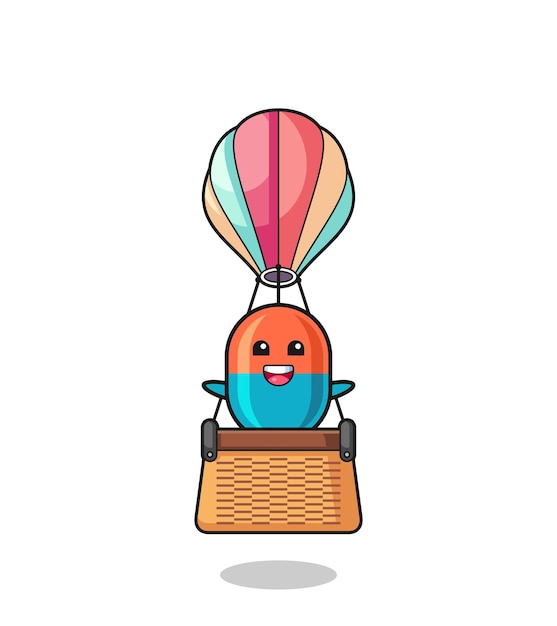 capsulemascotte die een heteluchtballon berijdt