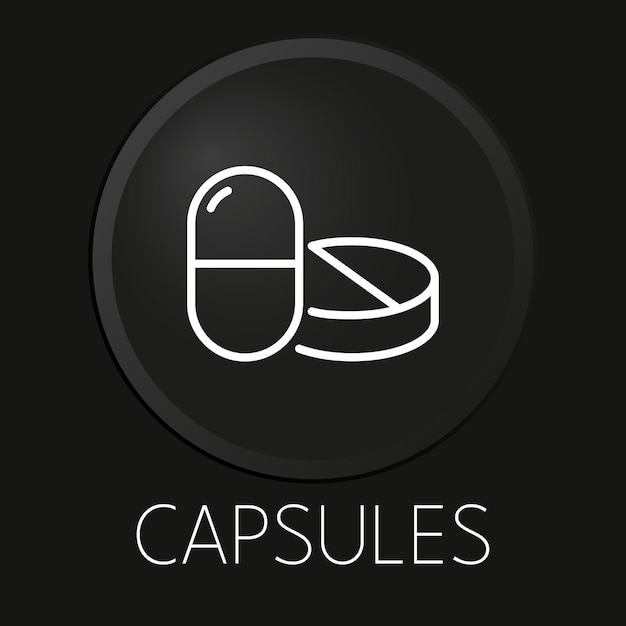 Capsules minimaal vectorlijnpictogram op 3D-knop geïsoleerd op zwarte achtergrond Premium Vector