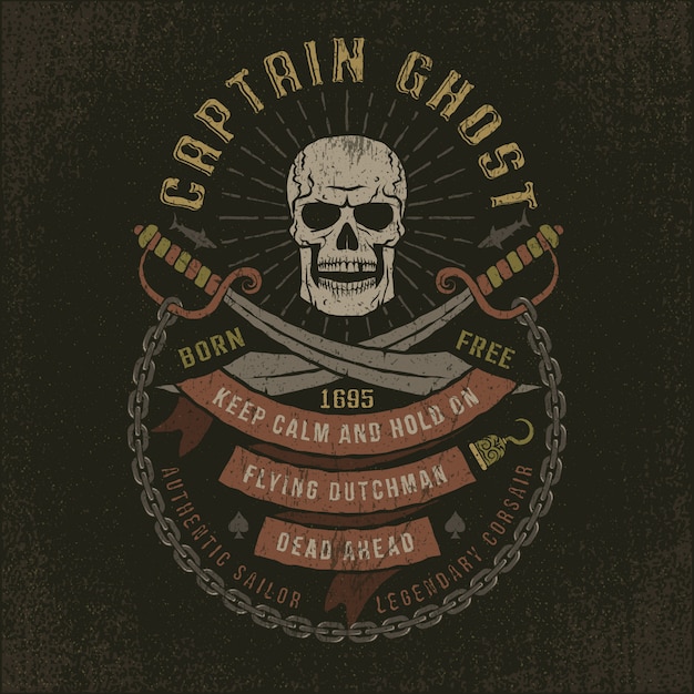 Captain ghost - skull grunge pirate  logo