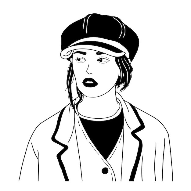Vettore affascinante illustrazione in bianco e nero di una donna