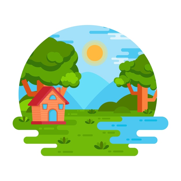 A captivating flat illustration of a farmhouse