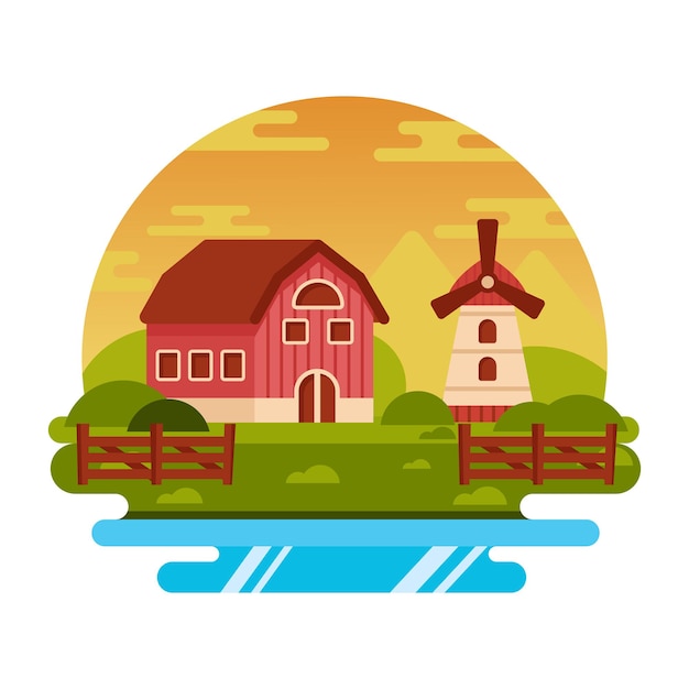 Vector a captivating flat illustration of a farmhouse