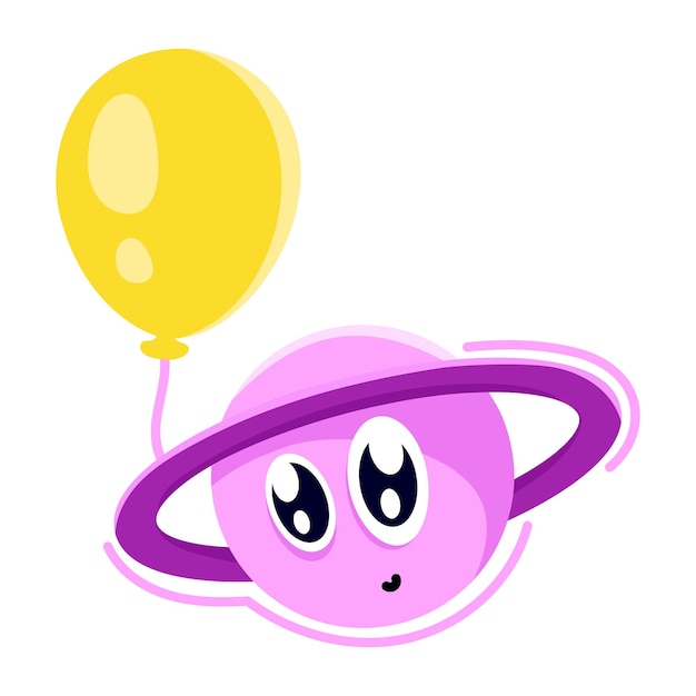 a captivating flat sticker of cute planet