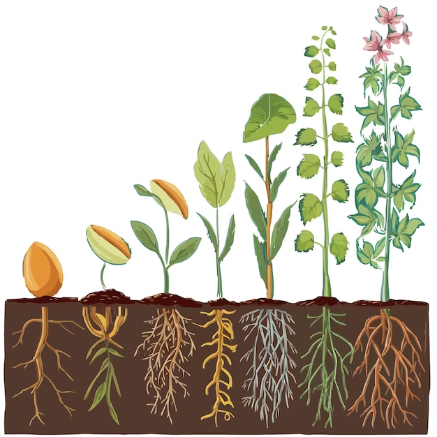 Vettore affascinante poster vettoriale che illustra il processo di crescita delle piante
