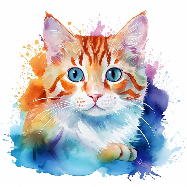 Vector captivating white canvas cat watercolor pose