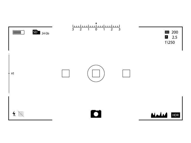 Vector capture photo or video finder with function icons preview indicator