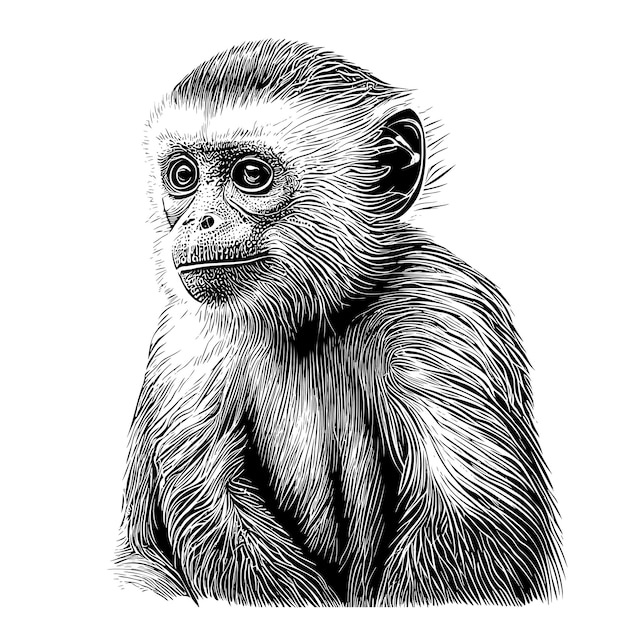 Capuchin monkey portrait hand drawn sketch illustration wild animals