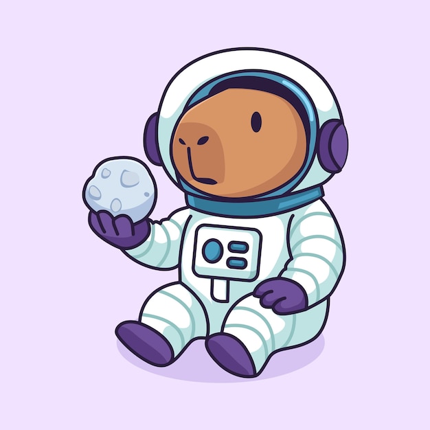 カピバラの宇宙飛行士が月を探索している