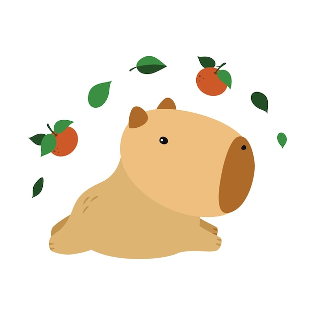 Capybara carino su uno sfondo bianco illustrazione vettoriale cutie divertente ritratto di cartone animato di capybara