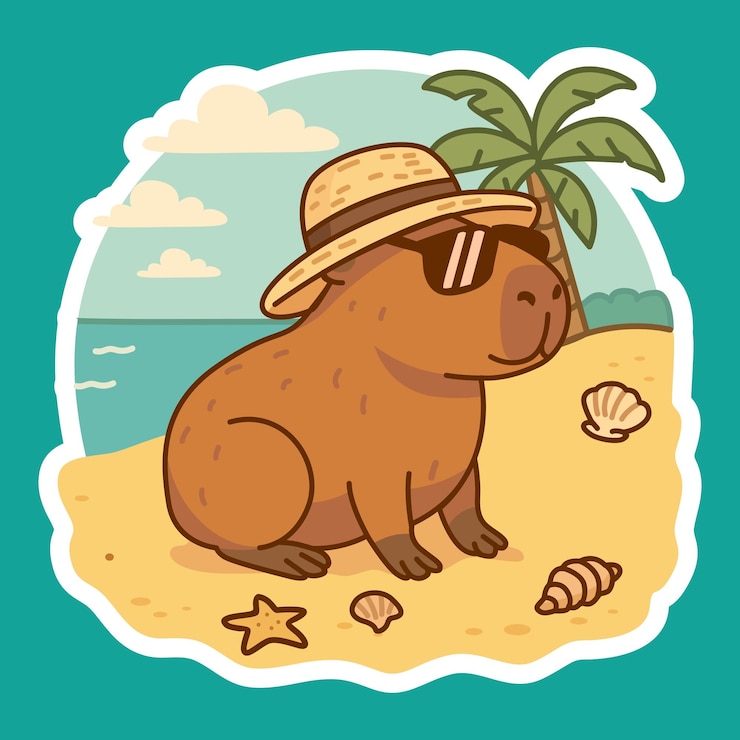 Capybara enjoying a summer vacation on the beach