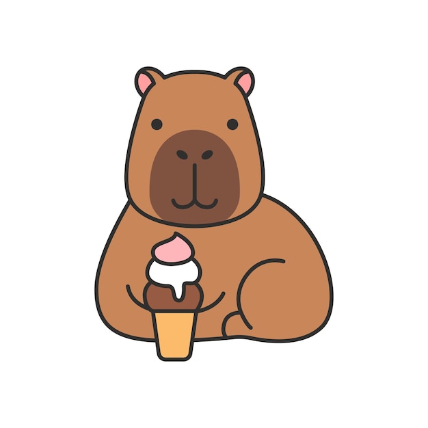 Capybara e gelato carattere cartoon carino illustrazione vettoriale