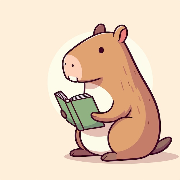 Vector capybara is reading in cartoon style