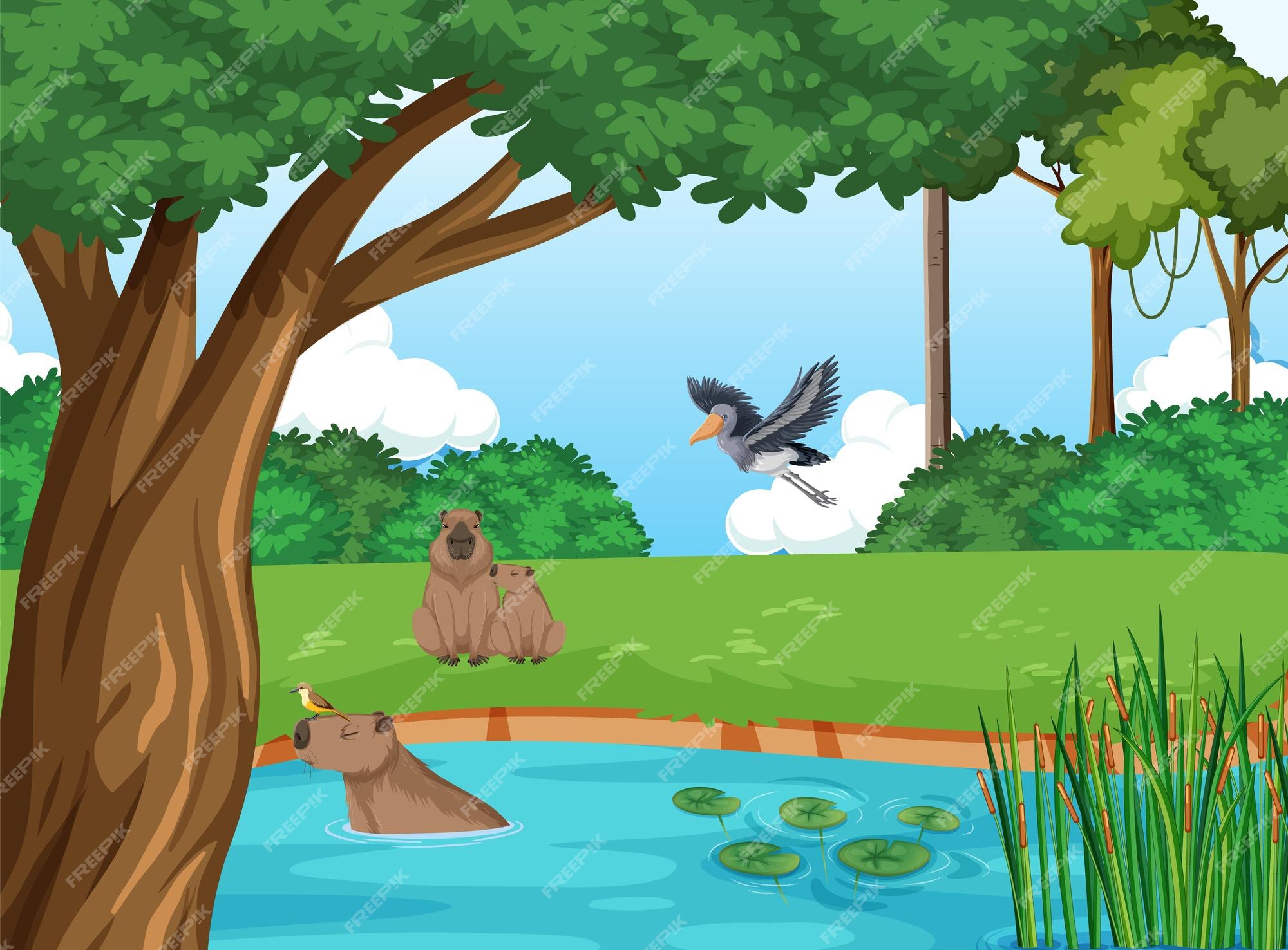 Premium Vector | Capybara living in the nature pond Premium Vector | Capybara living in the nature pond