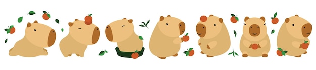 Vector capybara schattig op een witte achtergrond vector illustratie cutie grappige capybara cartoon portret