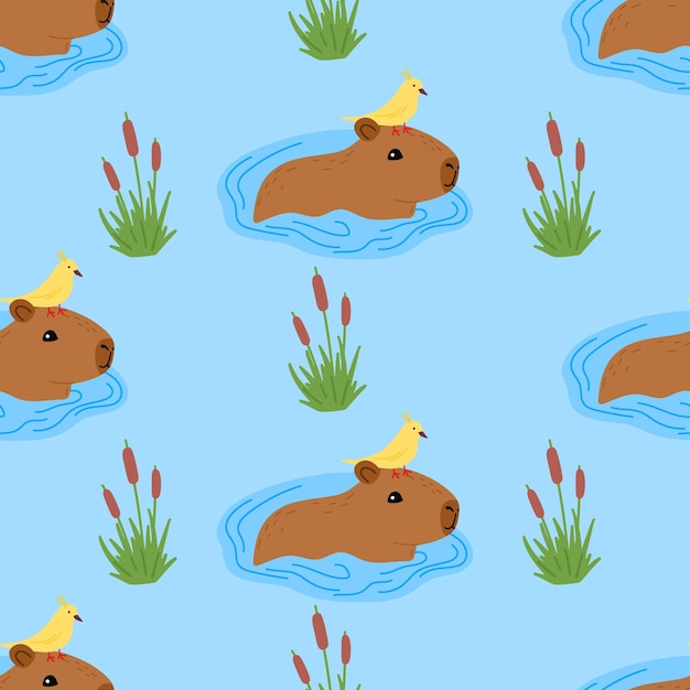 Vector capybara seamless pattern capibara vector illustration for fabric children's clothing wrapping paper children's textiles