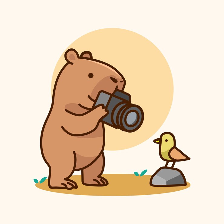 Capybara taking photo of a bird