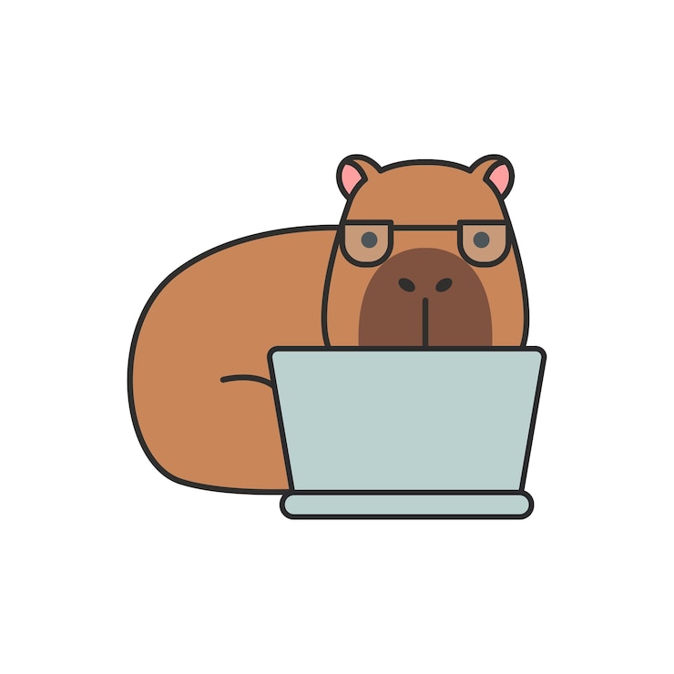 Vector capybara with laptop flat icon vector illustration eps 10