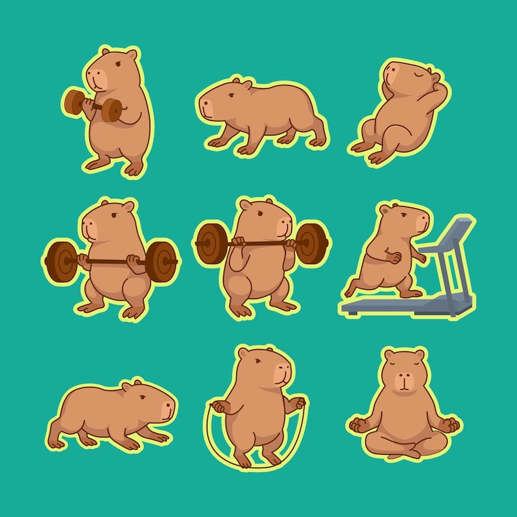 Capybara Workout Fitness and Exercise Cartoon