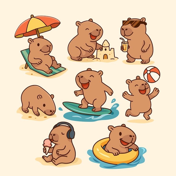 Capybaras Enjoying Summer Fun at the Beach