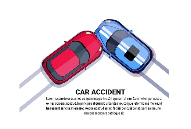 Car accident collision top angle view over white