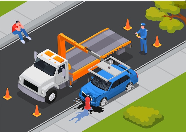 car accident isometric composition