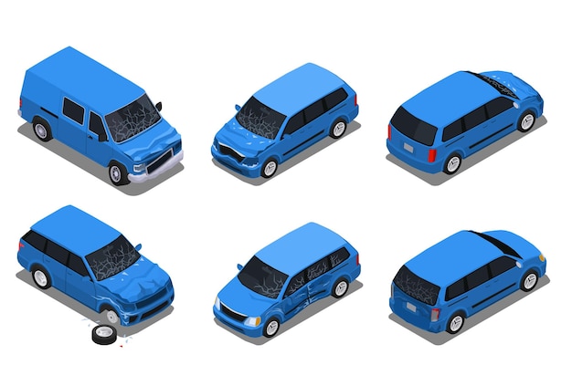 car accidents isometric set
