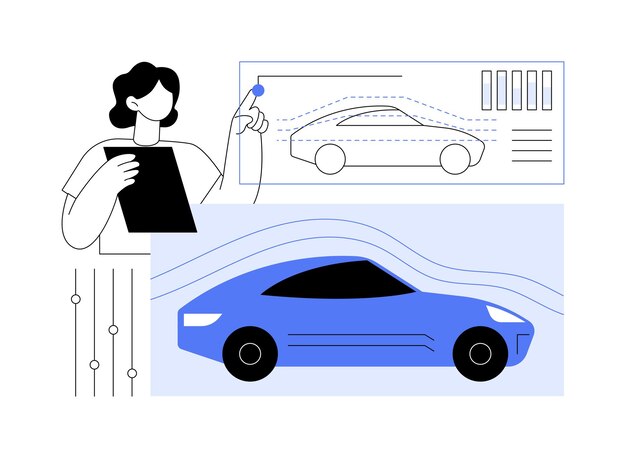 Vector car aerodynamics testing abstract concept vector illustration engineers deals with car windtunnel assessment automotive sector car manufacturing vehicle aerodynamics abstract metaphor