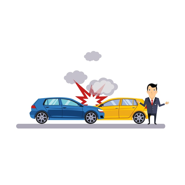 Вектор Столкновение автомобиля и транспорта. плоская векторная иллюстрация