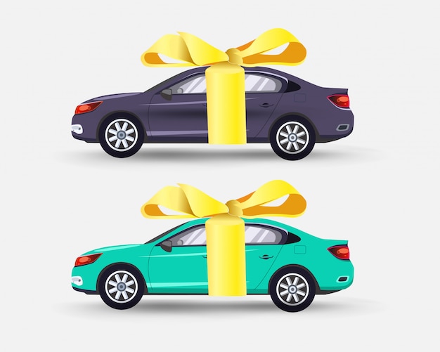 Car as a gift with a yellow ribbon bow set