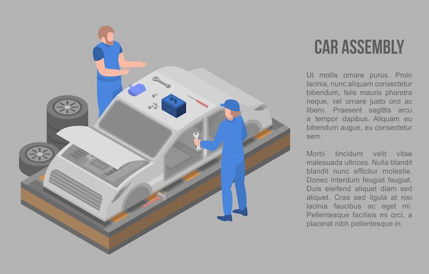 car assembly concept banner, isometric style
