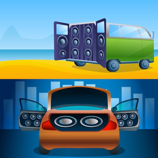 Car audio illustration set on cartoon style