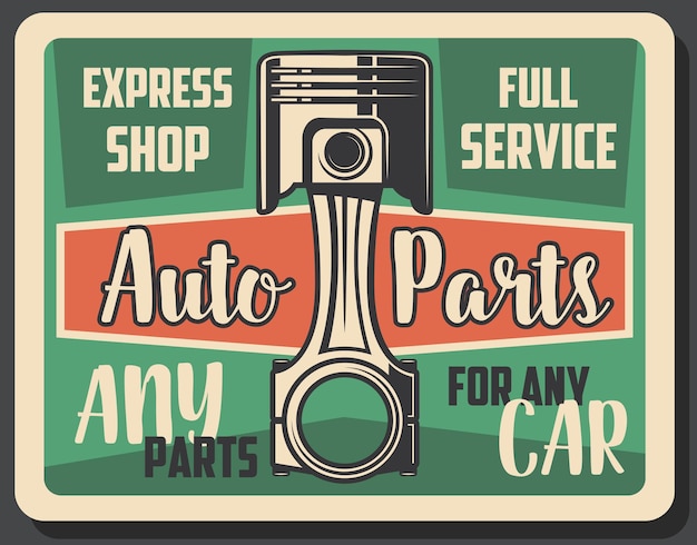 Car auto parts express service shop retro poster