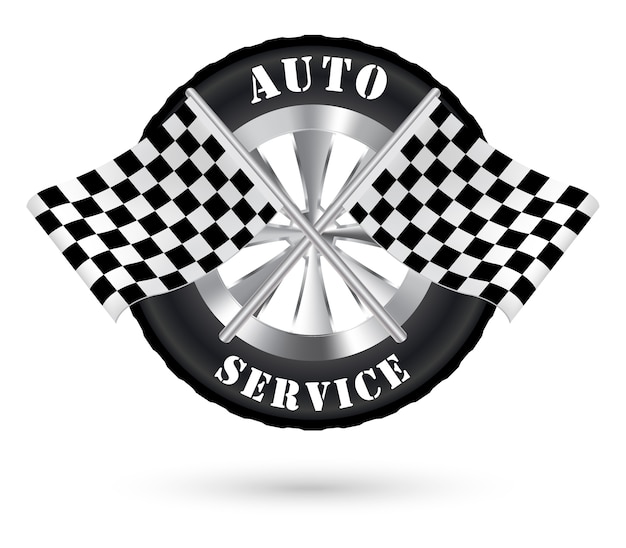 Car auto service logo with racing flag