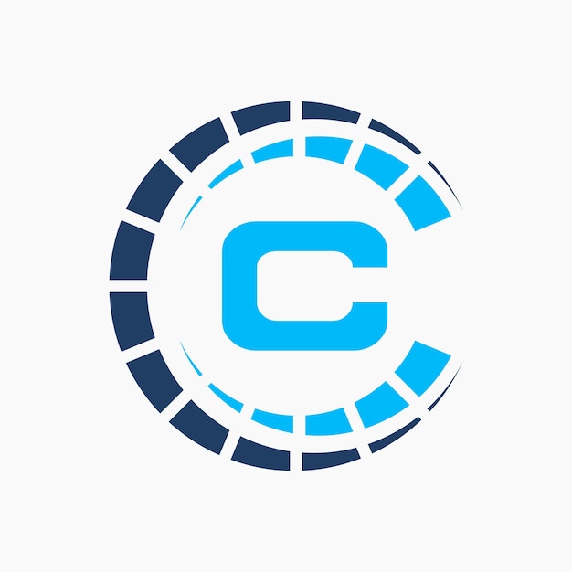 Вектор Автомобильный логотип на букве c speed concept sport car symbol for cars service ремонт автомобилей со значком спидометра
