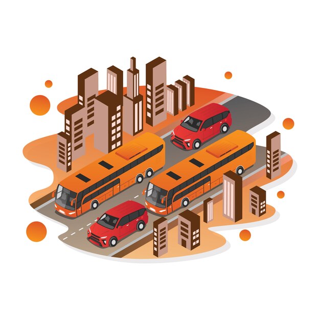 Car and bus isometric vector for illustration