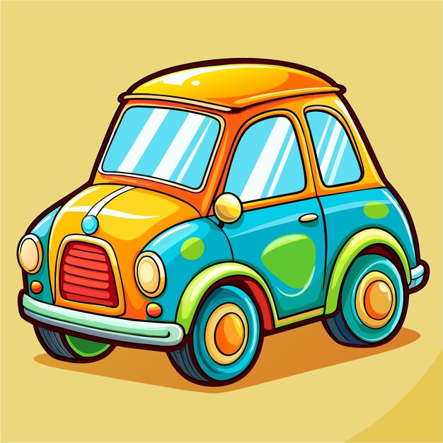 Car camper mountain forest landscape scenery hand drawn cartoon character sticker icon concept