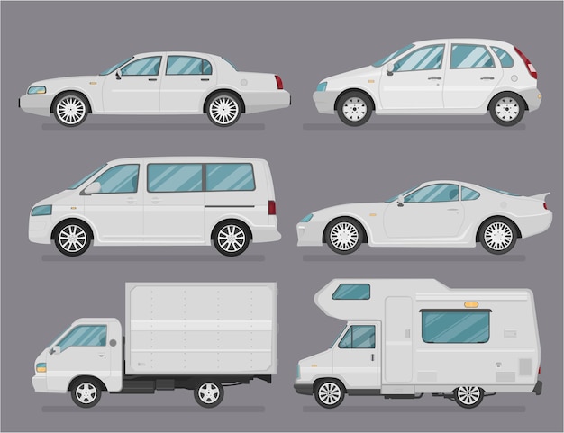 Car . cars set. flat style. side view, profile. types of cars
