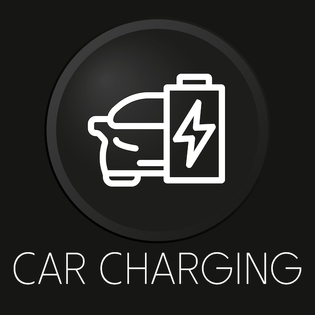 Car charging minimal vector line icon on 3d button isolated on black background premium vector