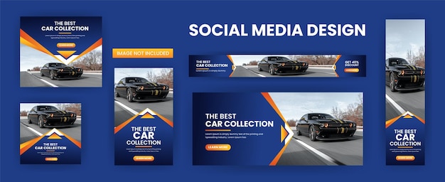 Vettore progettazione di bundle di modelli web di banner per la raccolta di auto, banner pubblicitari di social media cover, modello orizzontale