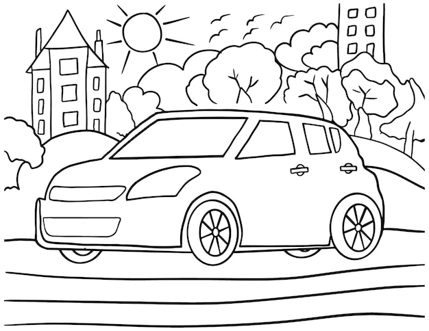 Car coloring page for kids line art vector blank printable design for children to fill in