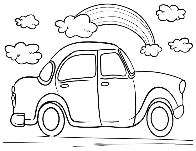 Vector car coloring page for kids line art vector blank printable design for children to fill in