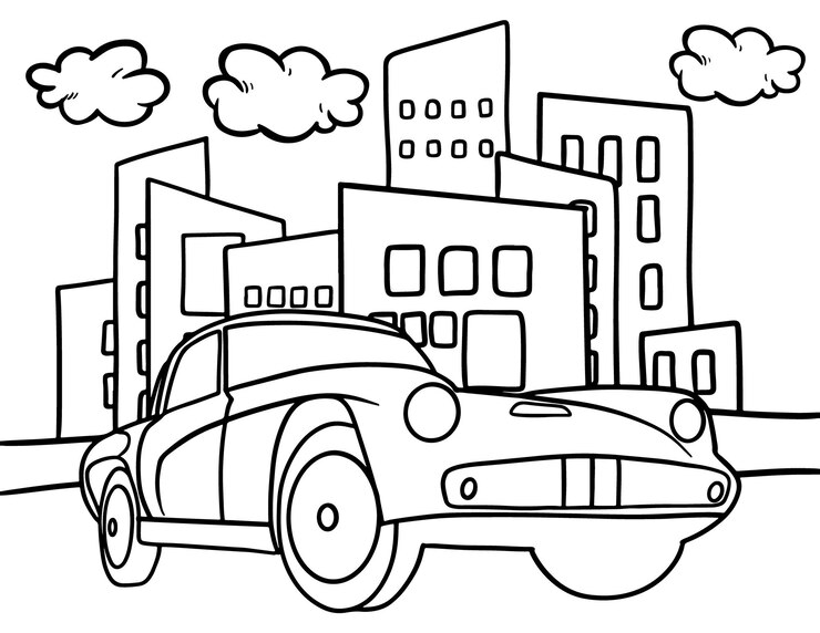 子供のための車のぬりえページ線画ベクトル空白の印刷可能なデザイン子供が記入する